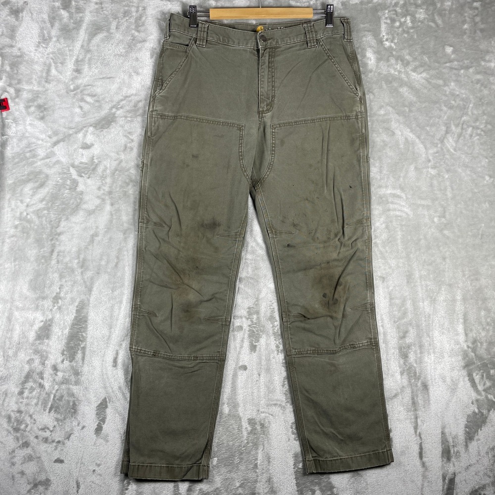 Carhartt Double Front Work Pants Mens 34x32 Green Relaxed Fit 102802-217
